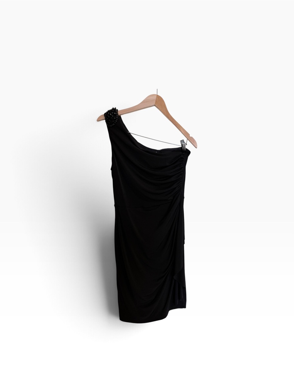 Maggy London Black One-Shoulder Cocktail Dress with Beaded Accent